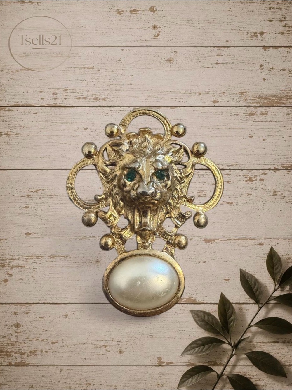 Vintage 1980s Gold Lion Head Door Knocker Brooch Pin